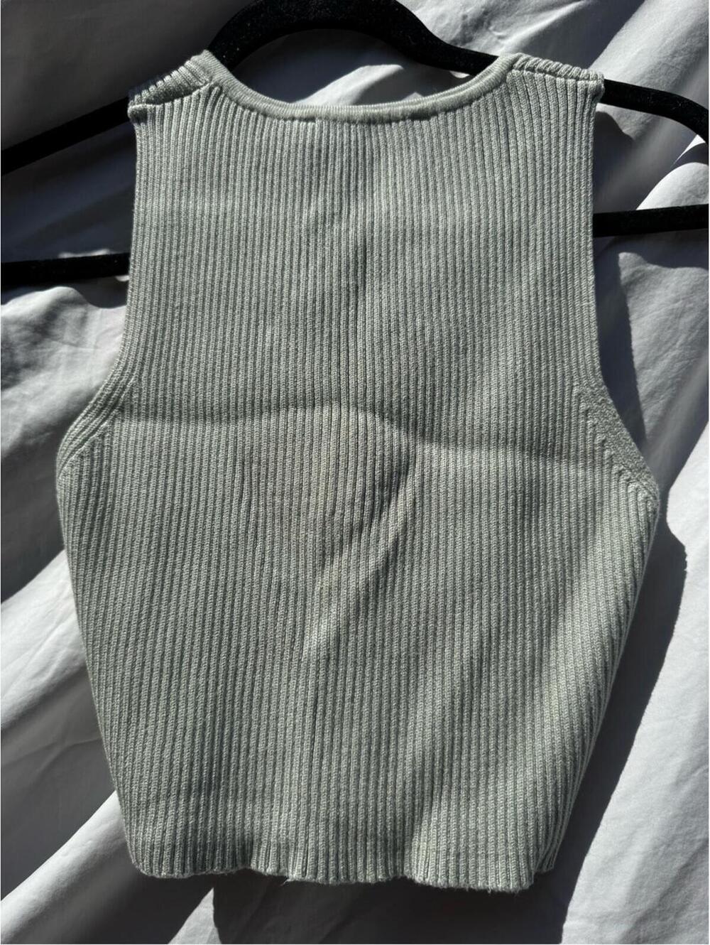 Zara Ribbed Crop Tank Top - Green - Medium - Picture 4 of 6